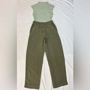 OUTFIT: Mock neck sleeveless bodysuit and straight leg pants